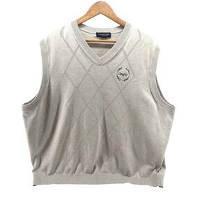 Roundtree & Yorke Mens 2X Cream Argyle Knit Sleeveless Sweater Vest CozyUp